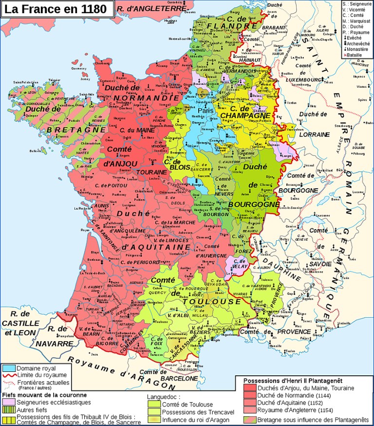 Carte france capetiens 1180